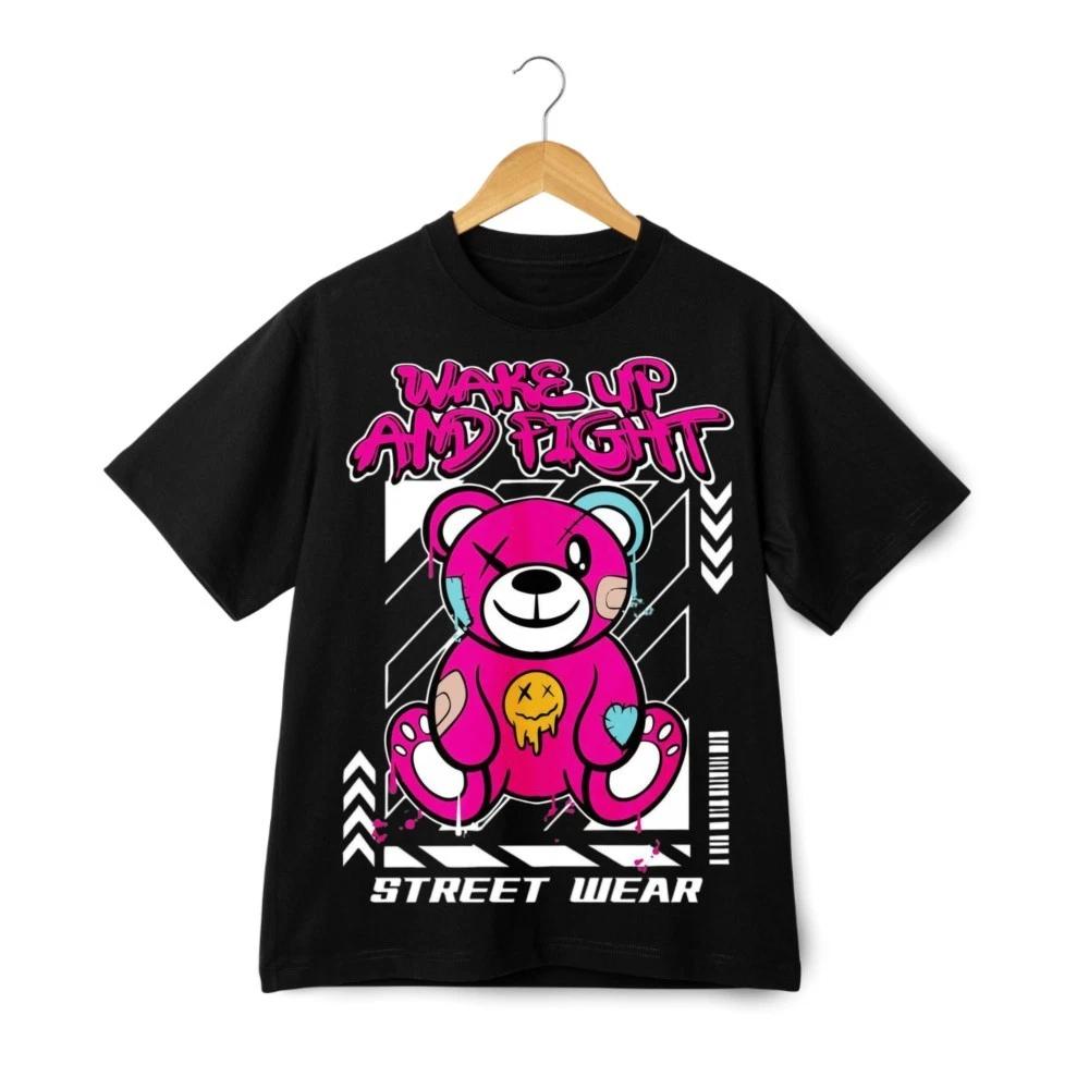 Graffiti Teddy Bear Graphic T-Shirt Retro Streetwear Bold Cute Punk Style Tee 4XL