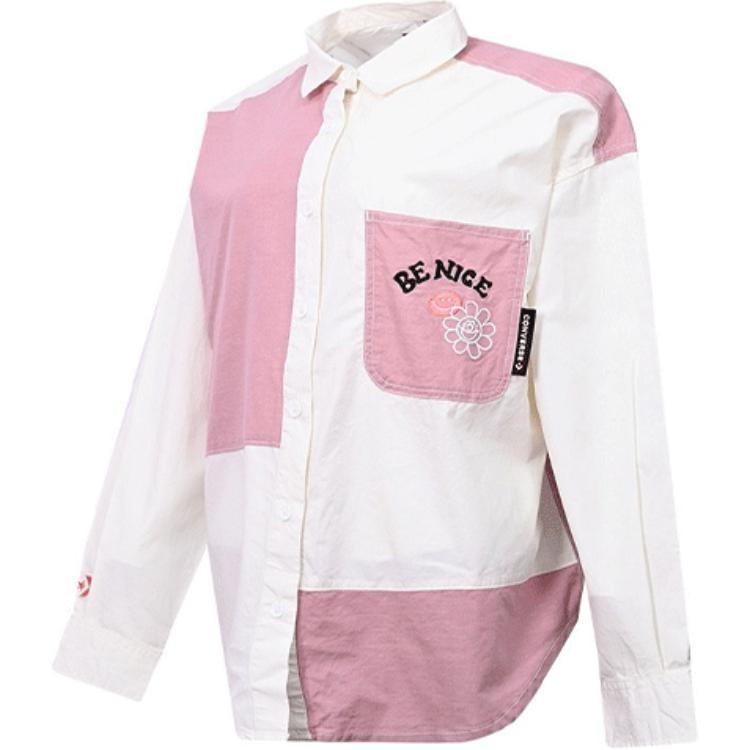 (WMNS) Converse Flowers Small Logo Colorblock Long Sleeves White Pink Shirt Women s 10022971-A01 S