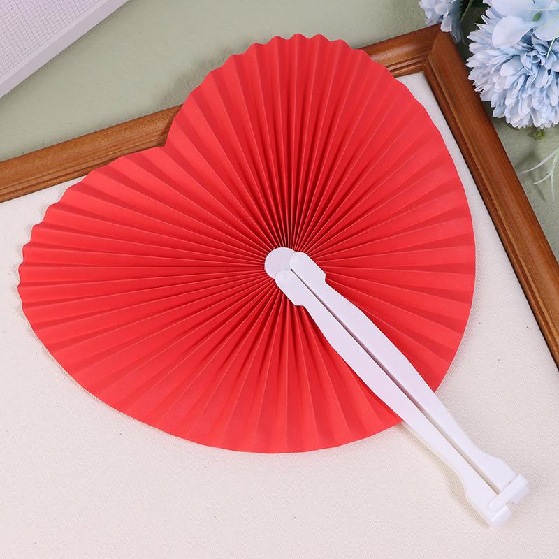 1Pc Wedding Heart-Shaped Paper Folding Fan For Birthday Party Souvenirs Anniversary Engagement Baby Baptisms Guest Gifts