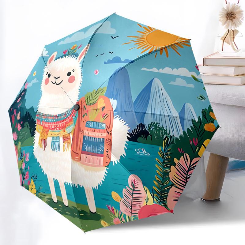 

1pc Llama Adventure Automatic Folding Umbrella - 8-Rib Automatic Open/Close, Large Canopy Birthday Festival Gift yy251217099
