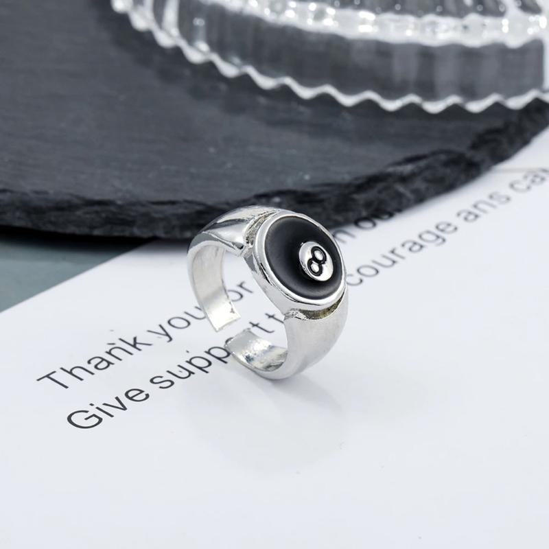 Punk Gothic Number 8 Billiards Ball Ring for Women Vintage Silver Plated Retro Charm Billiards Rings Finger Jewelry