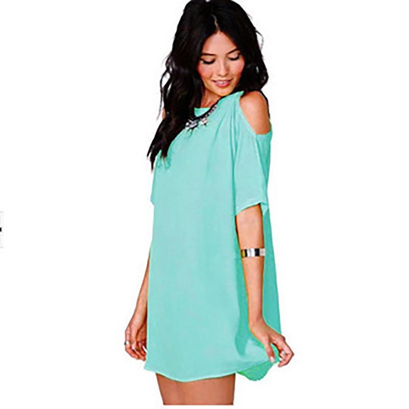 

Размер Футболка Большая Женская Плечи Голые Шелк Муслин Летнее Платье-Футболка M синий