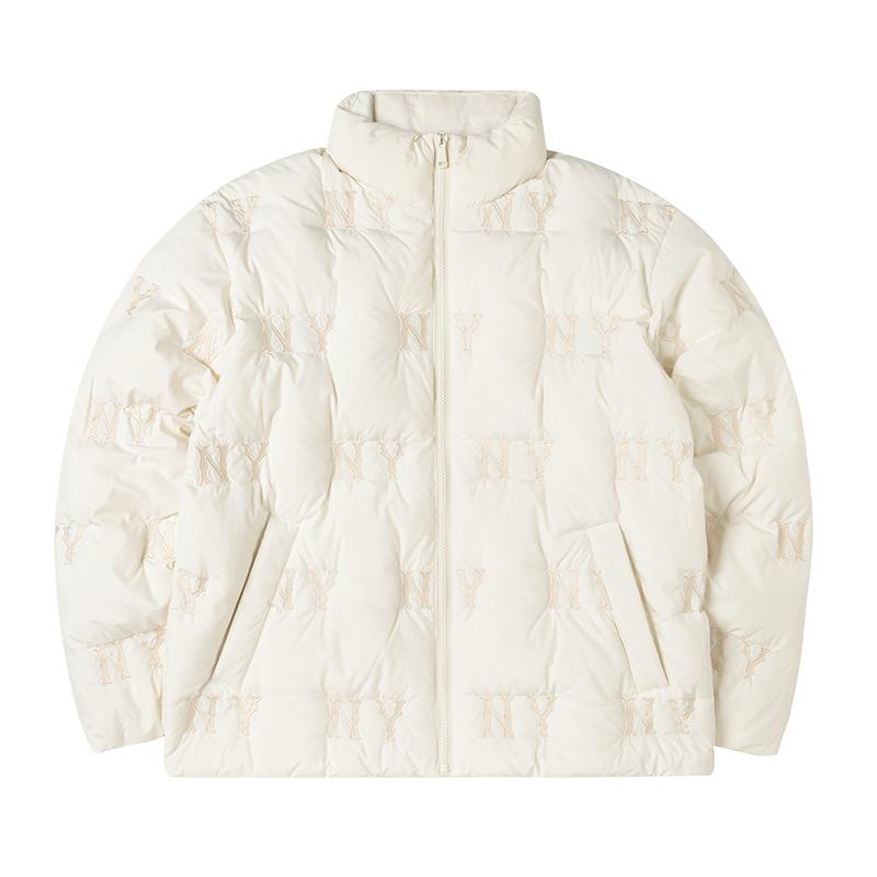 New MLB New York Yankees Megagram New York Yankees Down Jumper Puffer Jacket Unisex Dark Cream 3ADJG1046-50CRD