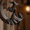 Wiccan Room Accessories Witch Moon Wind Chime, Gothic Crescent with Black Cat Hanging Bell, Garden Ornaments Mystical Decor for Porch Patio