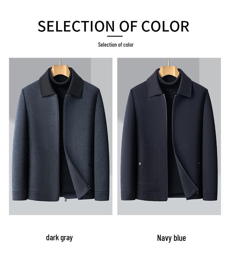 Brand Men's Woolen Baseball Collar Lapel Jacket for Middle-Aged and Elderly - Autumn/Winter Business Lambswool Overcoat