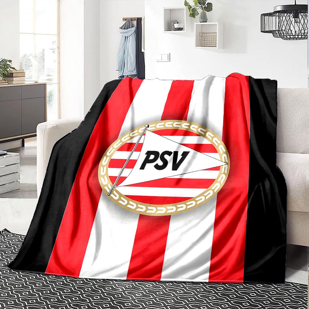 Psv Sportemblem Flanelldecke, Weiches Polyester, Modernes Design, Ganzjahres für Camping, Reisen, Geschenke für Feiertage oder Geburtstage