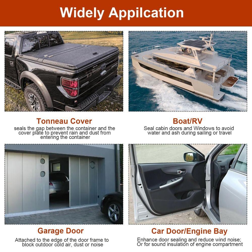 1/4/8m Bulkhead Sealing Strip Ribbed Waterproof Tonneau Cover Seal UV Resistant Self-Adhesive Truck Topper Seal