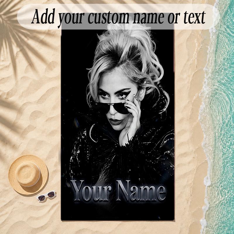 Beach TowelLady Gaga Custom Name Text Personalized Soft Towel for Beach Pool Indoor Home Decor Gift
