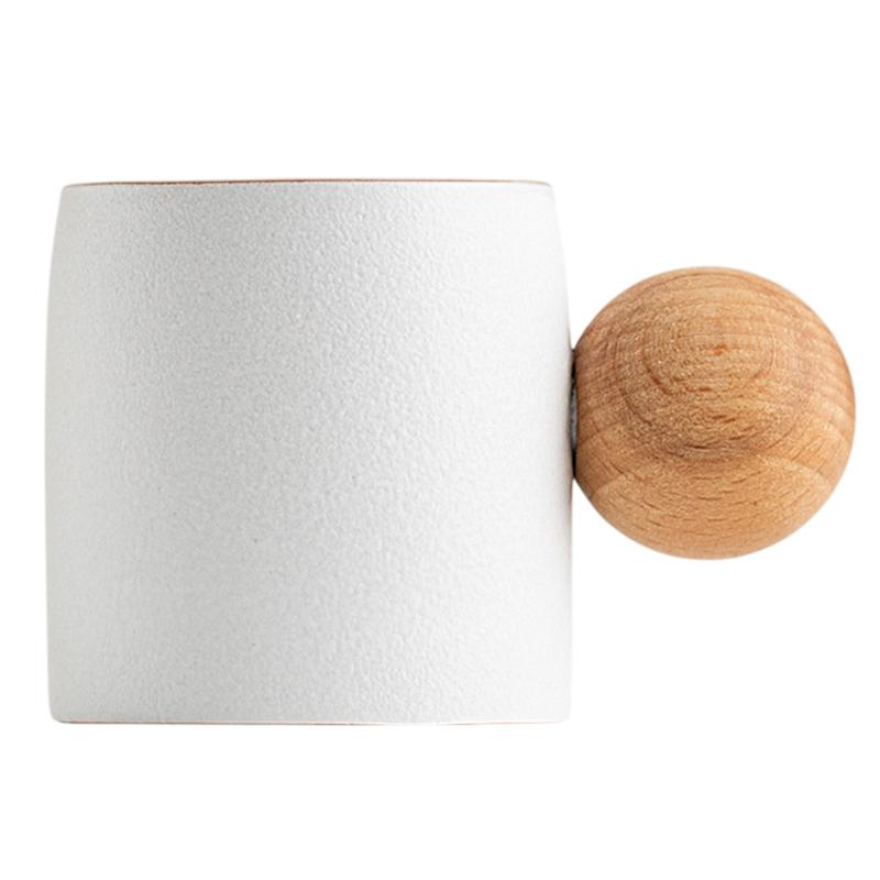 70ml Unikátní Stoare Šálek na čaj s dřevěnou kuličkovou rukojetí, Umělecký keramický hrnek na kávu pro odpolední čaj