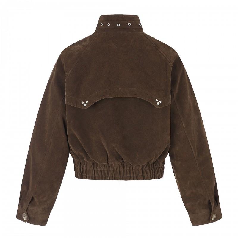 Mens Retro Motorcycle Style Jacket With Metal Rivets Stand Collar Short Fit Elastic Hem