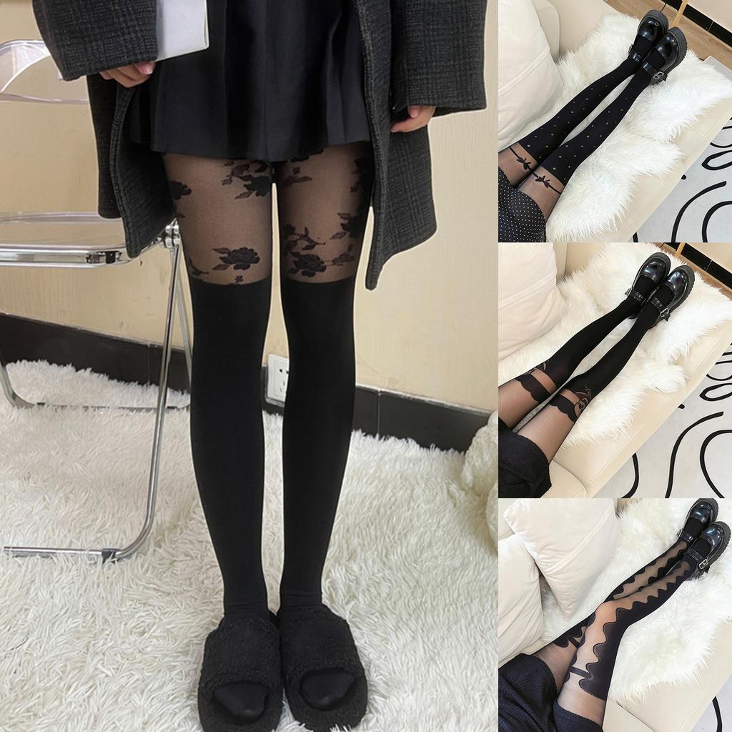 Japanese JK Jacquard Patchwork Pantyhose Women Mock Thigh High Stockings Tights