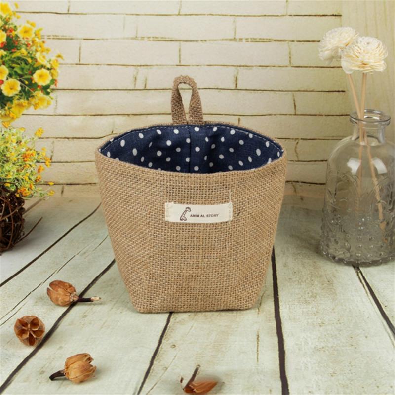 Sundries Organizer Big Round Mouth Feel Comfortable Cotton Linen Blue Bags Cotton And Linen Storage Bag Hanging Design 50g
