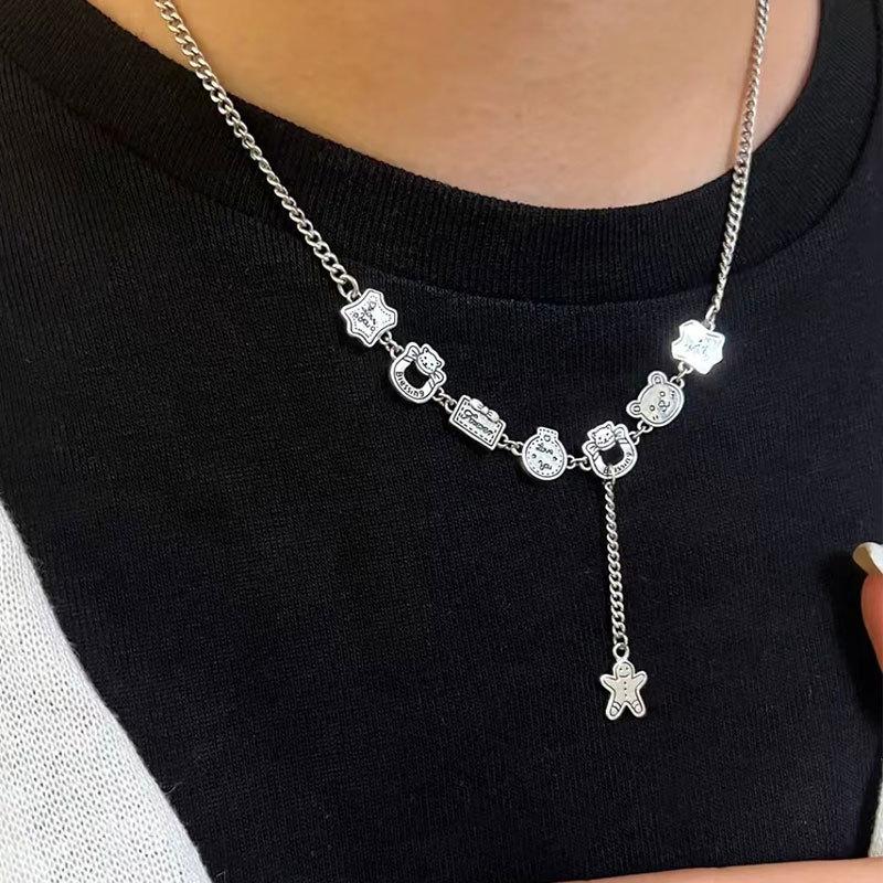 Korean Version of Ins Style Gingerbread Man Series Cartoon Bear Ear Buckle Necklace Bracelet Ring