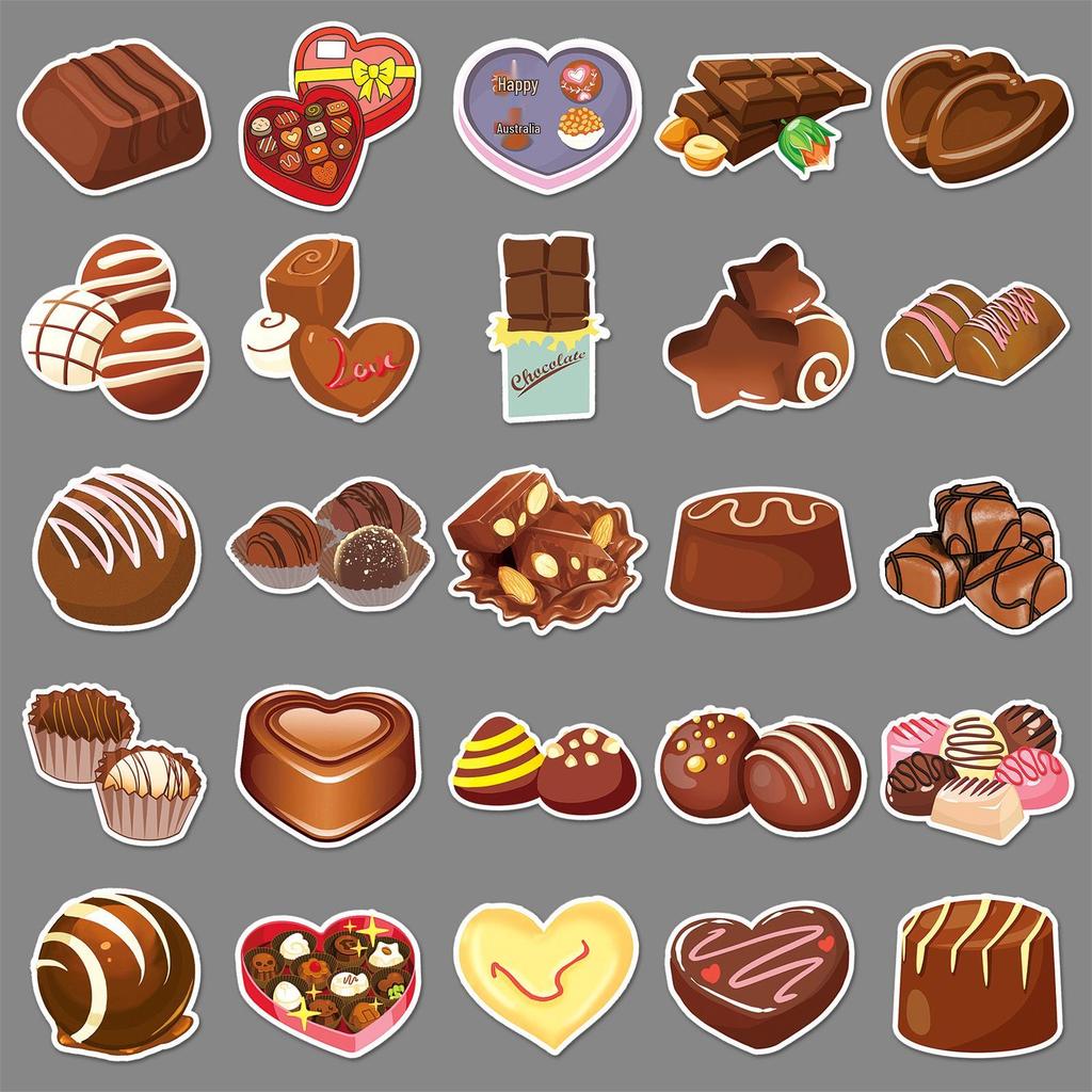 50 Cartoon Chocolate Stickers: Cute, Waterproof Graffiti for Children's Diaries, Suitcases, and Phone Cases