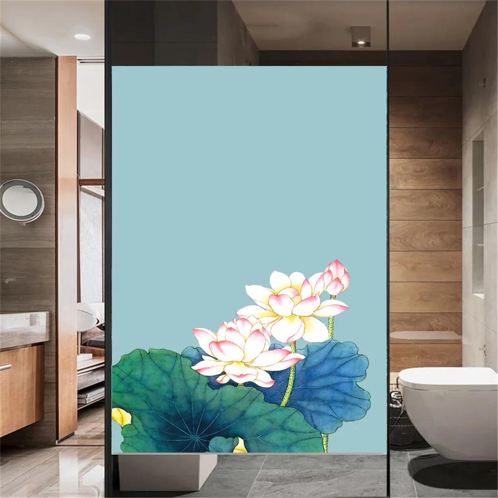 Static Cling Decorative Windows Film Privacy Lotus Flower Glass Window Stickers   Frosted Window Film for Home Decor