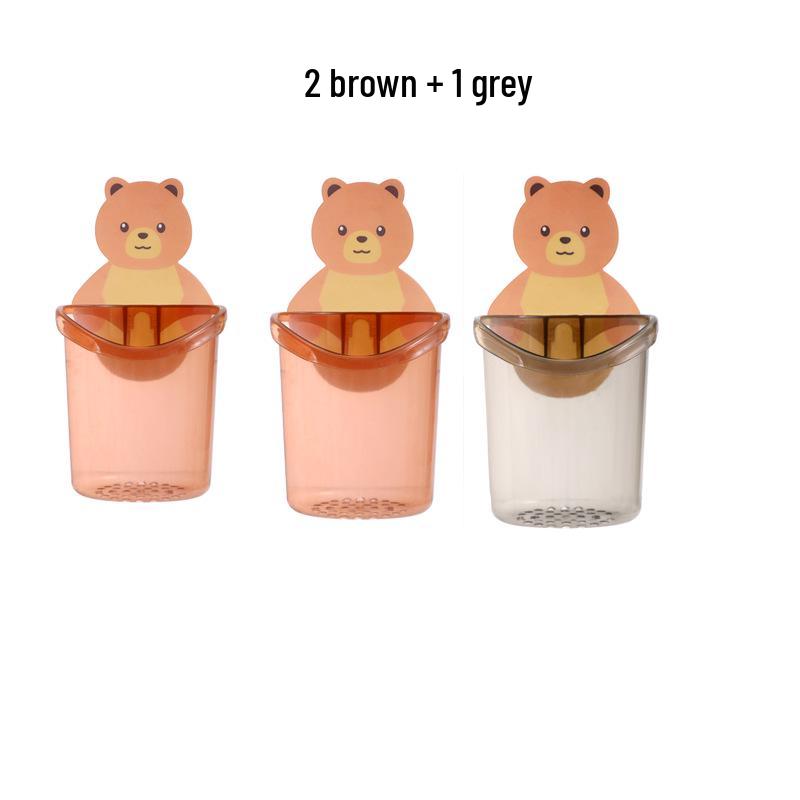 Little Bear Punch-Free Wall-Mounted Toothbrush & Mouthwash Cup Holder