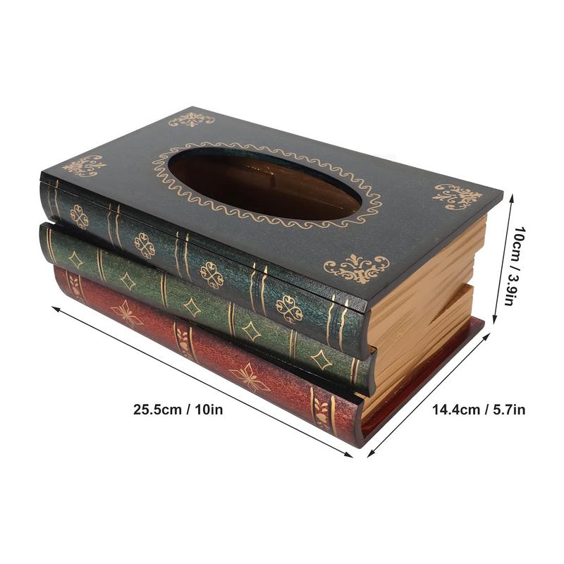 Retro Wood Book Shape Tissue Box Rectangle Napkin Paper Holder Storage Case Tissue Holder Container Home Living Room Decoration