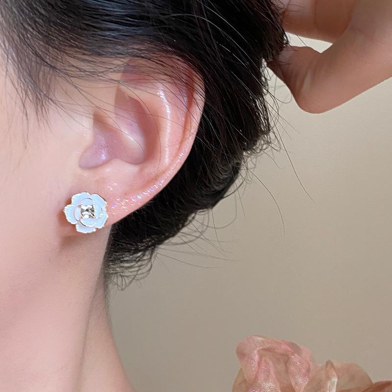 Camellia Zircon Stud Dangle Earrings - Fresh, Sweet, Unique, High-End French Style Jewelry