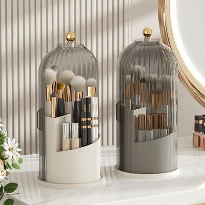 Make-up Pinselhalter Organizer 360° Drehbarer Kosmetik-Organizer mit Deckel Desktop Make-up Organizer Lippenstifthalter Augenbrauenstifthalter