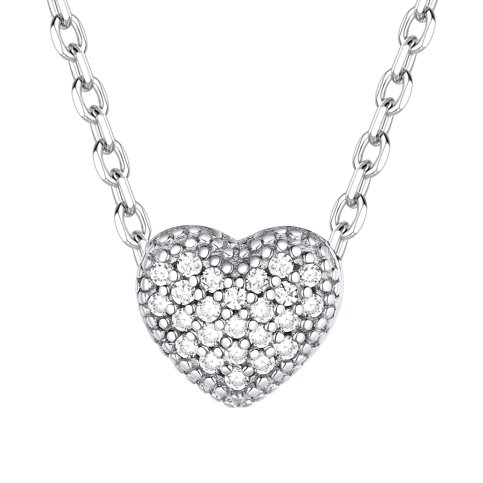 

Heart Necklace 925 Silver Zirconia Pave Cute Popular Accessory [ChicSilver] Women s