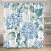 Blue Hydrangea Green Leaves Shower Curtain Realistic Watercolor Design Soft Polyester Easy Install 12 Hooks Elegant Bath Decor