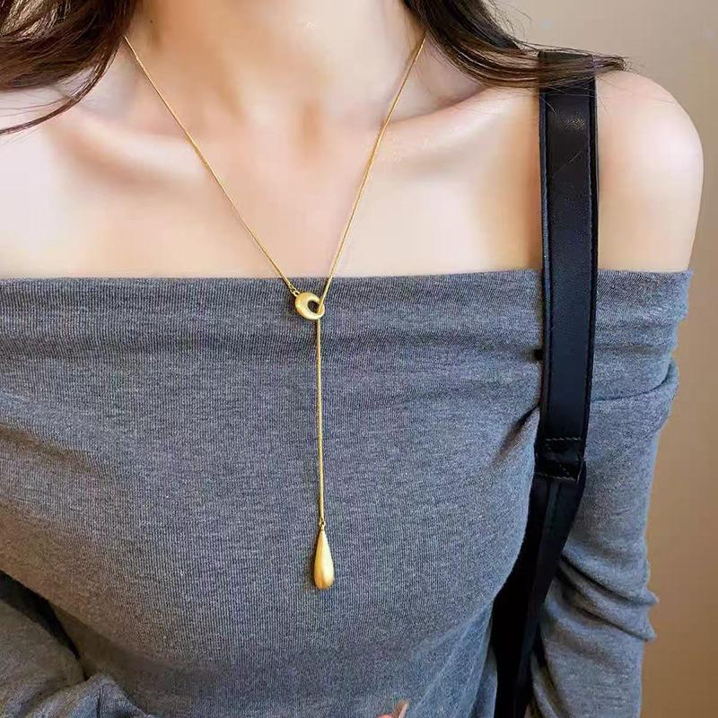 Simple Water Droplet Pendant Necklace For Women  Irregular Metal Smooth Long Y-Shaped Necklace Sweater Chain Jewelry