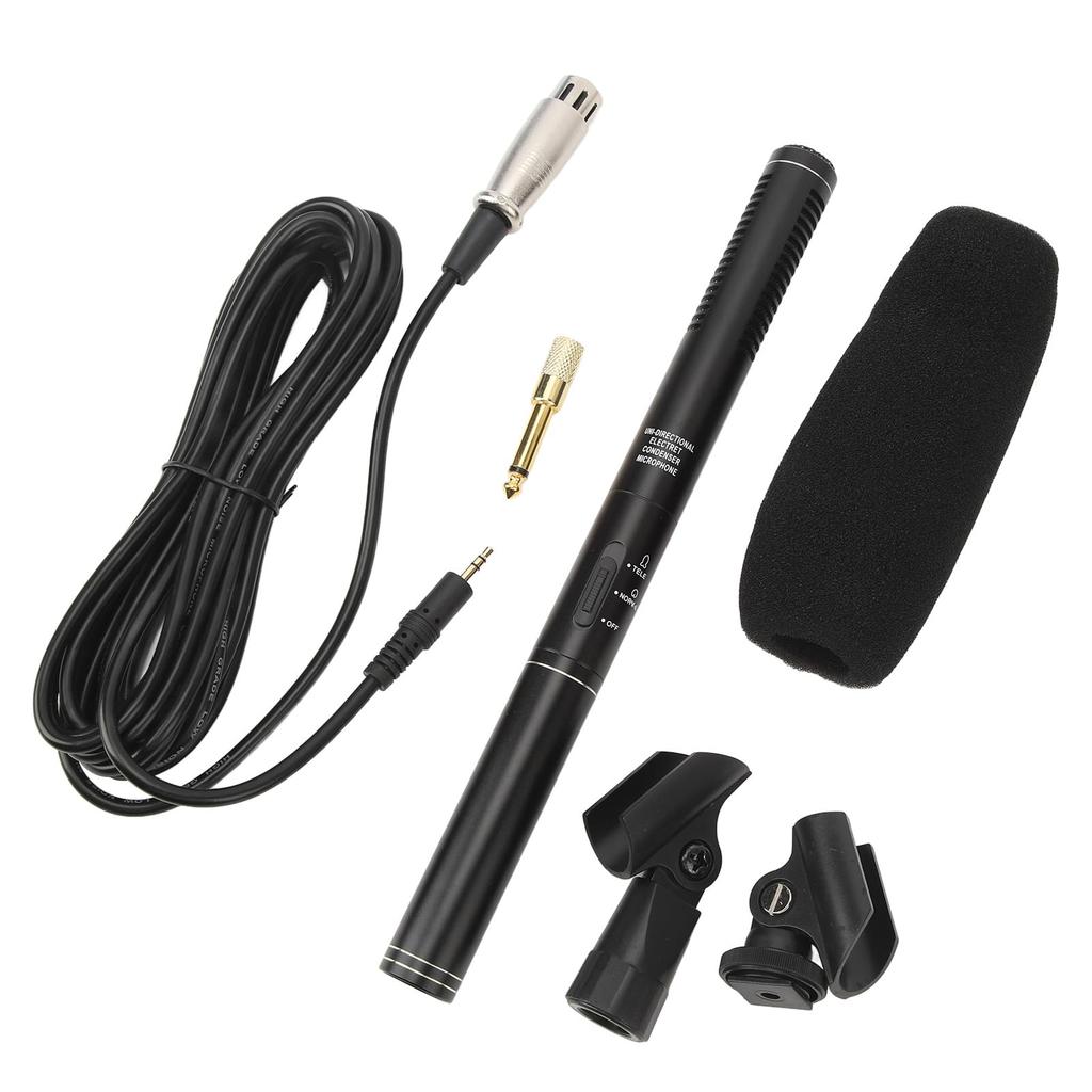 Condenser Interview Microphone, Professional Photo News Reporter Condenser Shotgun Microphone Kit, Metal Mount, Windscreen, XLR Cable, Adapter Include