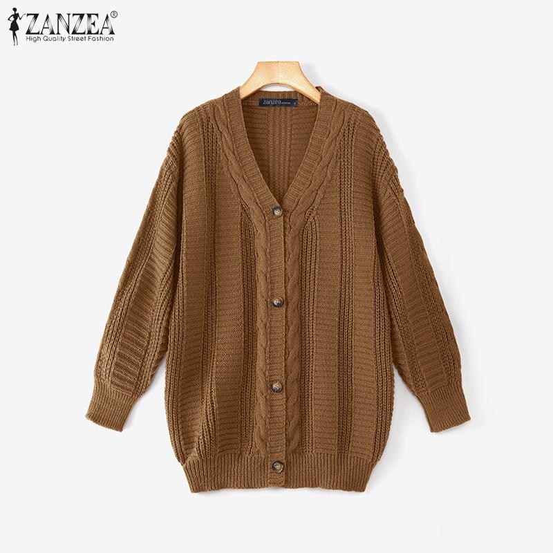 ZANZEA Women Long Sleeve Buttons Up Casual Loose Knitted Sweaters Cardigan
