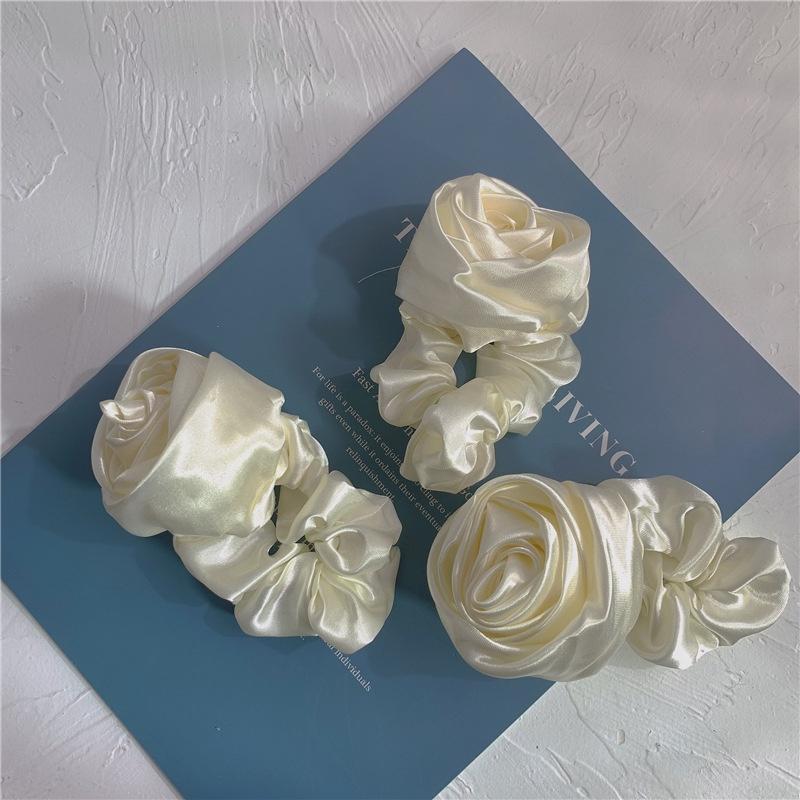 French Silk Headband, Retro Rose, Three-dimensional Flower, Large Intestine Hair Tie, Female Korean Version