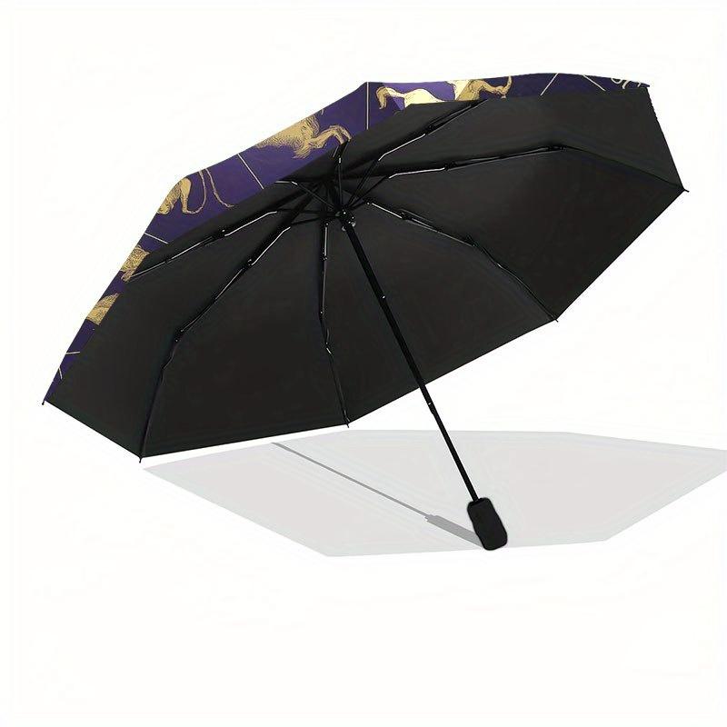 Zodiac Horoscope Astrology Wheel Decor Umbrella, Portable 3-Fold Compact Umbrella for Men & Women R127