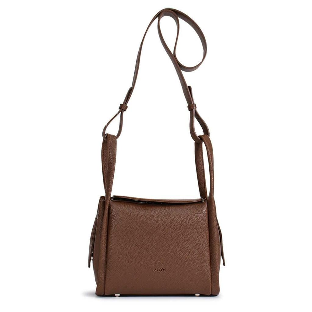 Barcos Shrink Leather 2-Way HandbagShoulder Bag with Two Handle Straps. Simple, Sophisticated, and Practical for Long-lasting Use. Brown.