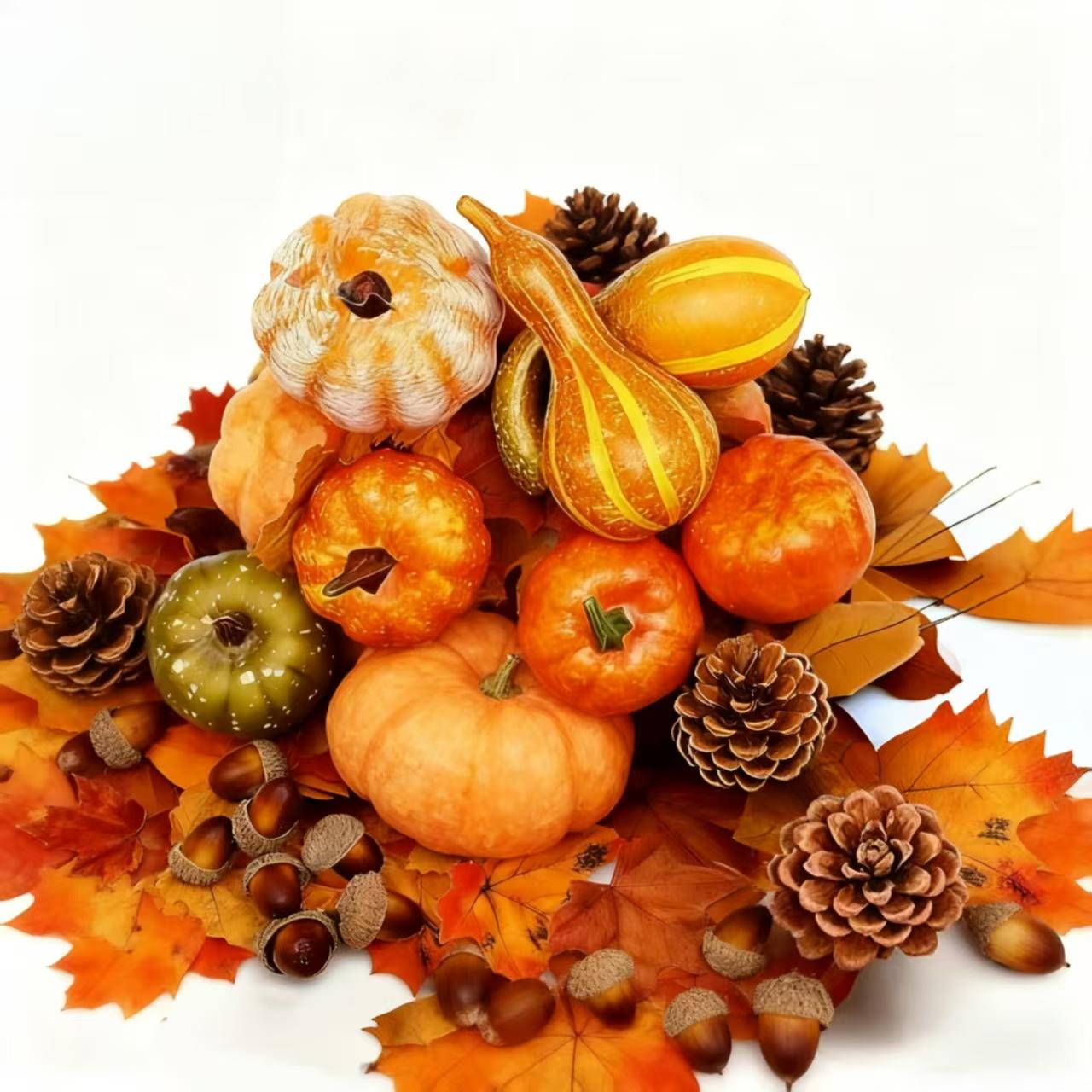 

128Pcs Autumn Pumpkin Home Decorations Fall Home Decor Set Fall Harvest Decor Props Artificial Mini Pumpkin Gourd Acorn Berries