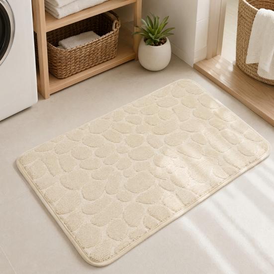 Coral Velvet Floor Mat, with Pebble Pattern Bathroom Carpet, Absorbent Non-Slip Door Mat for Bathroom Entryway Kitchen