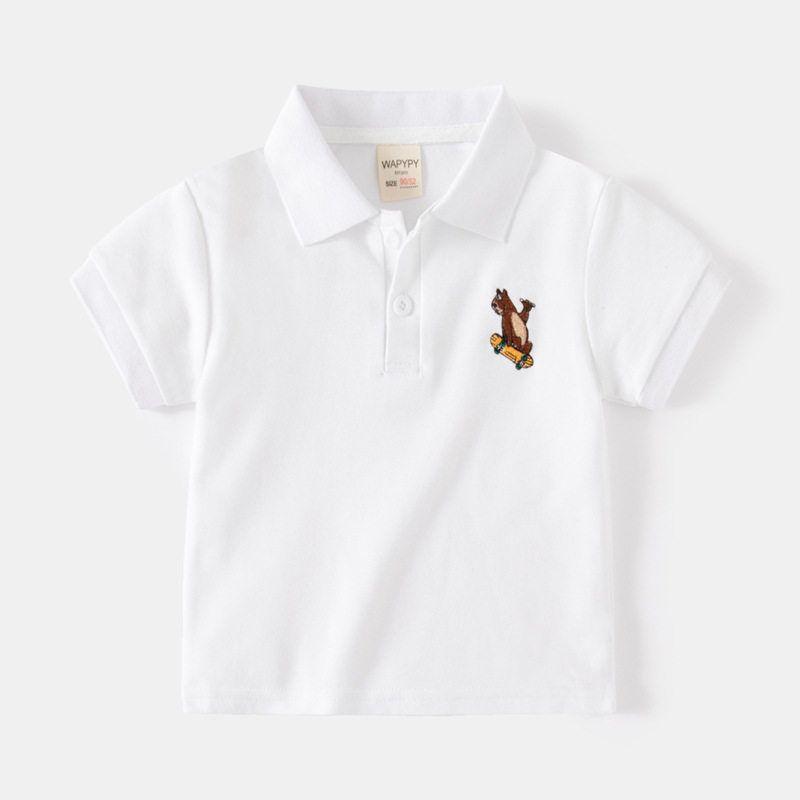 Boy's Short-Sleeved T-shirt Clothes Children's Summer Clothing Children's Embroidery Bear Polo Shirt Baby Boy Half Sleeve Polo Collar Top