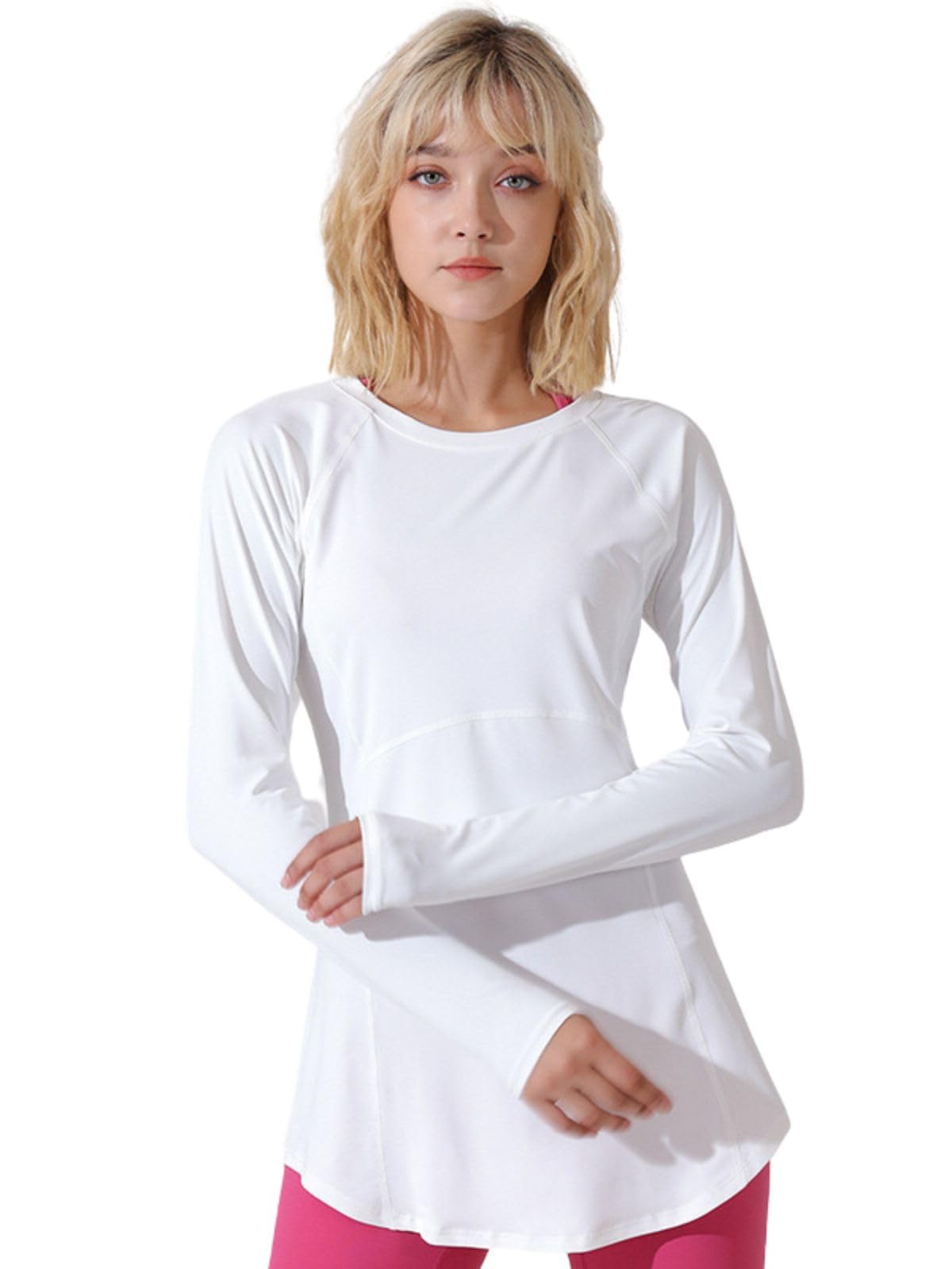 

VeroMan Йога Длинный Длинный Простой Размер Топ, Рукав, Длина, Футболка, ppi-lse033 (Белый, М) белый