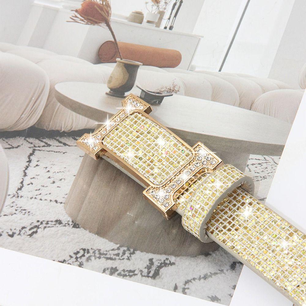 Bling Bling Sparkling Rhinestone Belt Glitter Slide Buckle Belt Fashion Trendy Waistband Women
