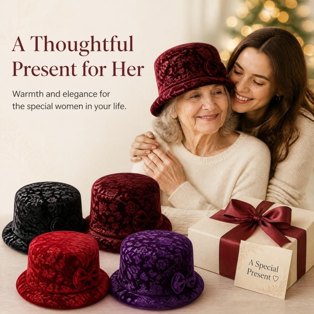Fleece Lined Velvet Cap Thickened Winter Cap Classic Style Print Hat Daily Walk