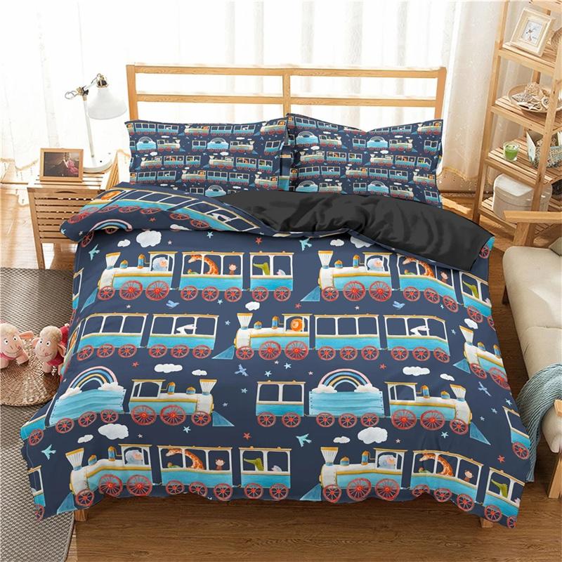 Coleções de Roupa de Cama de Trem de Desenho Animado 23 Peças Capa de Edredom Carro de Brinquedo Caminhão Capa de Colcha Macia Tamanho Solteiro Queen King Capa de Edredom de Poliéster
