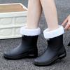 Fashion rain shoes women's winter cotton non-slip medium tube water shoes water boots short rain boots car wash kitchen rubber shoes