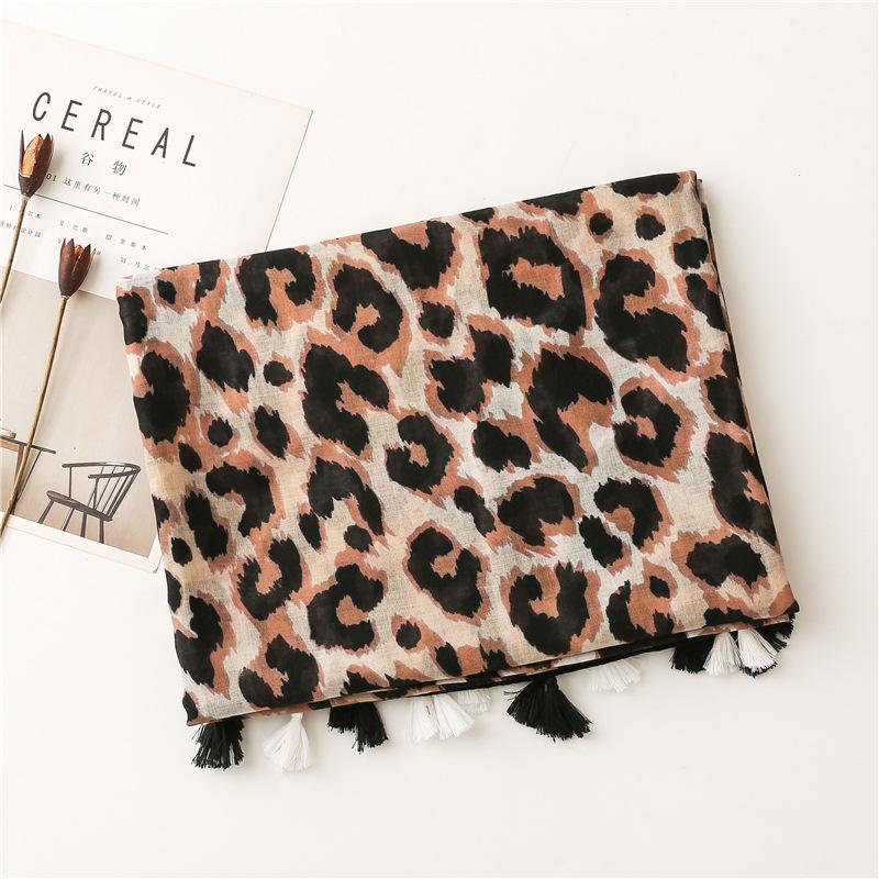 Eșarfă de plajă turistică cu ciucuri, 180 * 120, din fire Bali criptate, din bumbac și in, cu model de poziționare cu imprimeu leopard, 180 * 120 cm