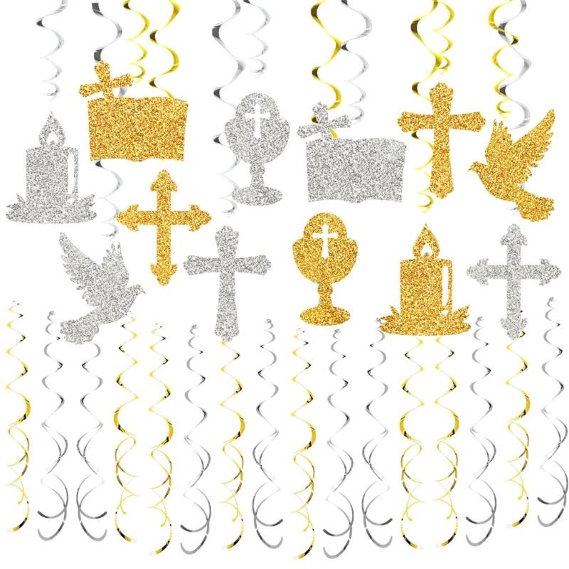 Spirals Hangings Suitable For Communion Handmade Crosses Doves Streamers Elegant Handmade Ceiling Decorations