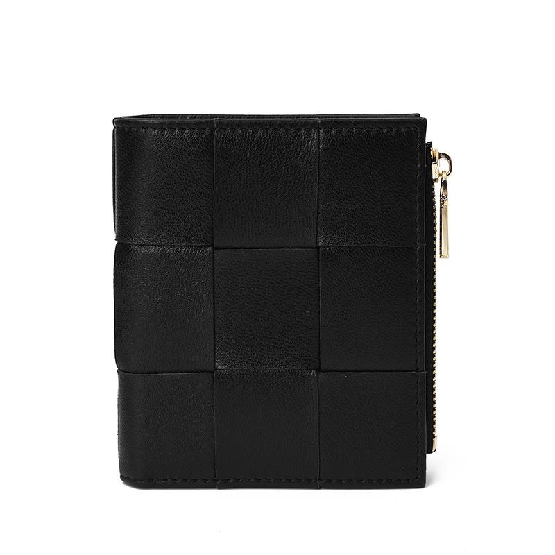 Aokaqi Women's Large Capacity Sheepskin Wallet - Short Leather & Woven Coin Purse with Card Holder