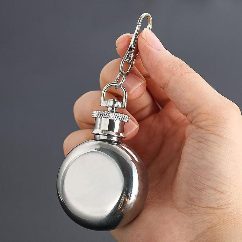 Mini 1Oz Stainless Steel Hip Flask Pocket Key Chain Lightweight Durable Steel Flagon