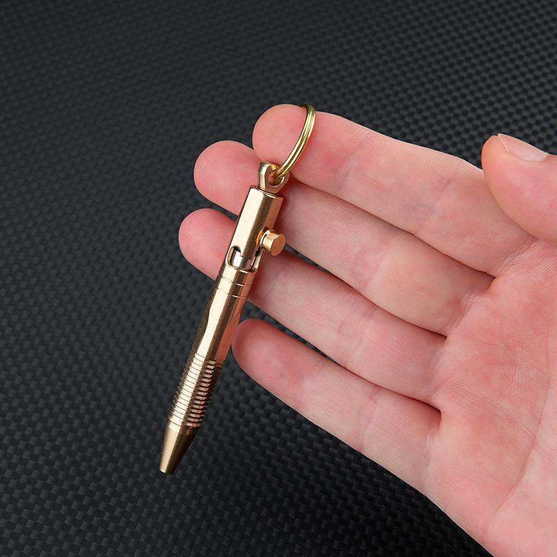 Mini Brass Keychain Pocket Pen - Portable Ballpoint Signature Gift 0.5mm