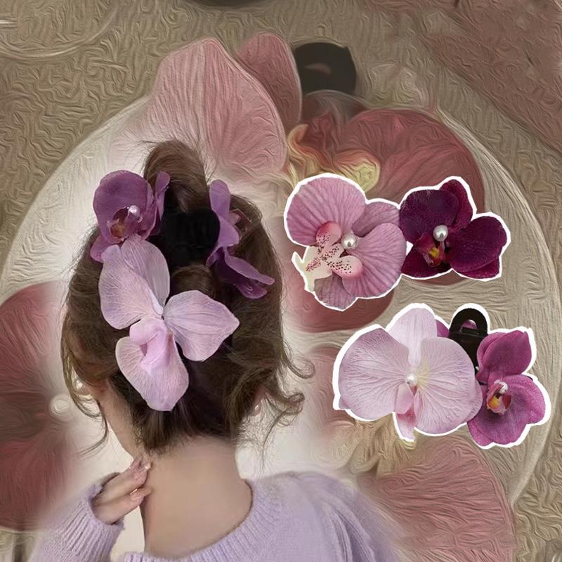 Korean Sweet Orchid Hair Clip For Woman Artificial Flower Hairpins Hair Barrettes Clip Wedding Party Headwear Accessories Gifts