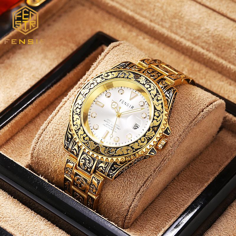 Casual and Fashionable Men Watch Retro Carved Business Quartz Watches Light Luxury Clocks Gifts Watches for Man