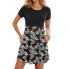 Women's Fashion Casual Loose Round Neck Short Sleeve Printed Pocket Dresses