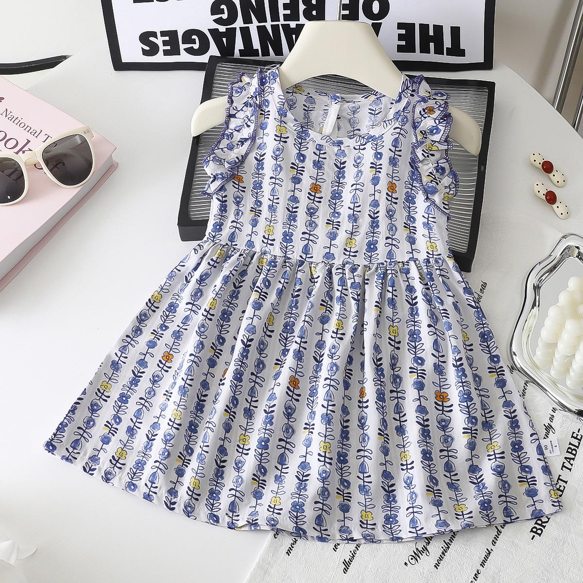 Summer Girls Cotton Floral Sleeveless Lace Trim Princess Dress Kids Girls Casual Cute Vest Dress For Summer Daily Wear138 80cm