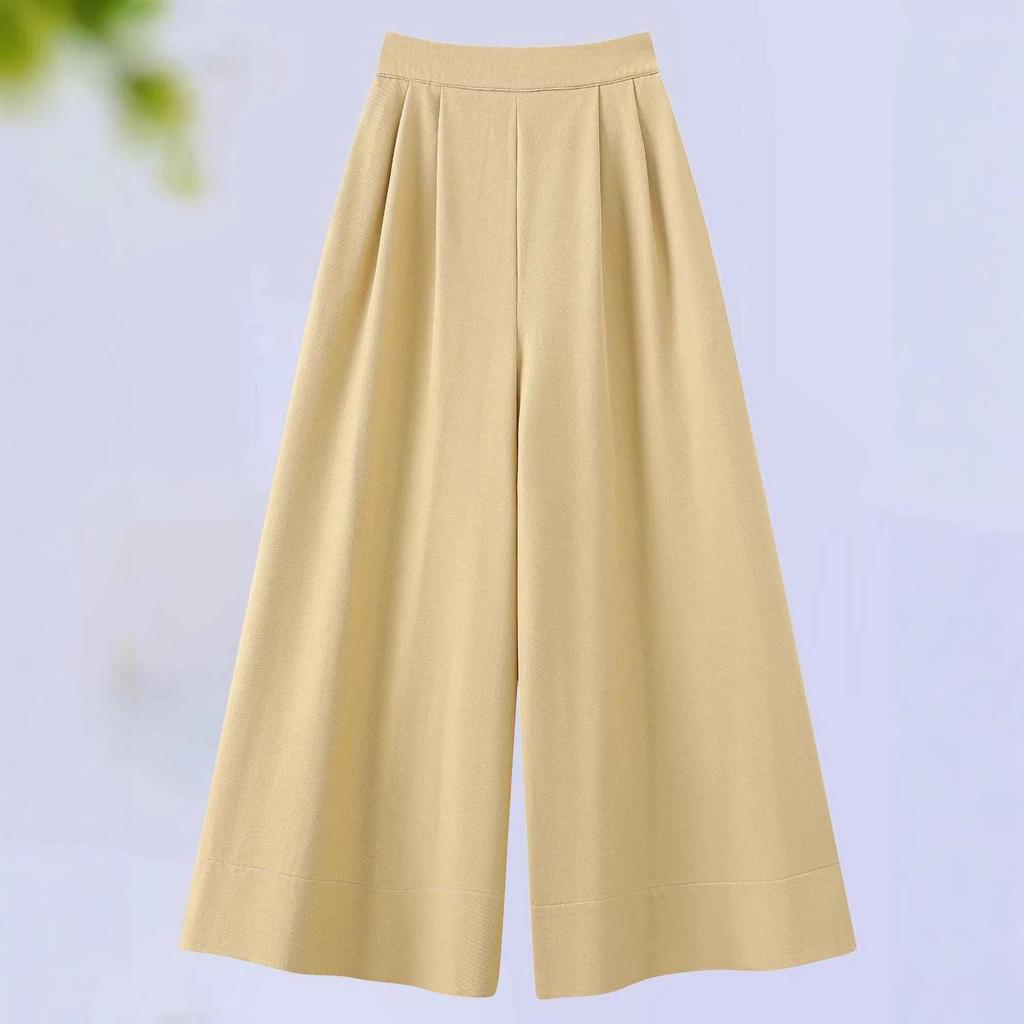 Women's New Chinese Style High-Waisted Wide-Leg Cropped Pants - Versatile, Slimming, Casual Fit for Spring and Autumn