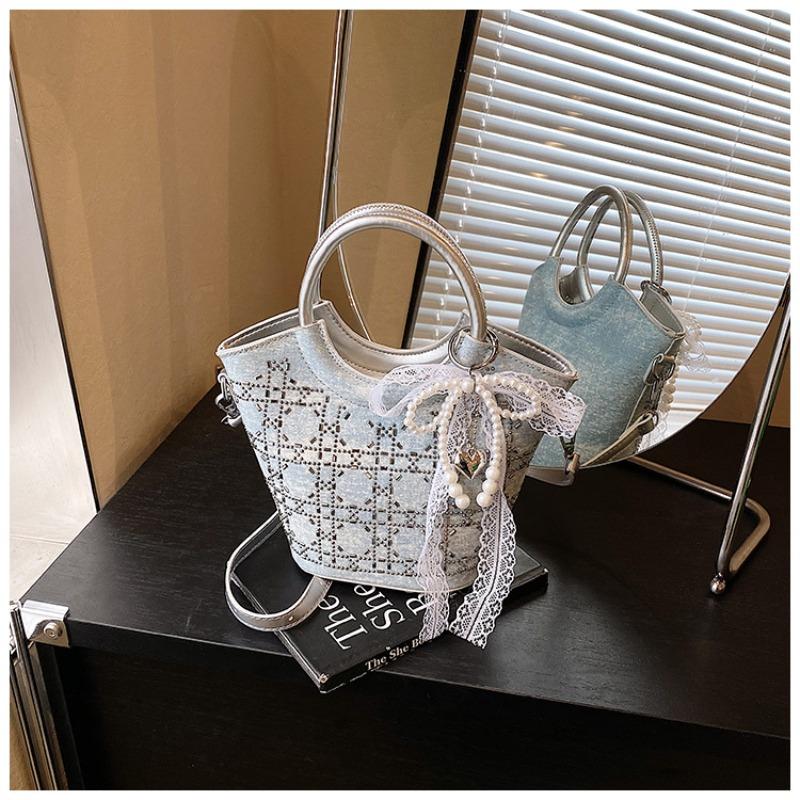 Trend flash diamond sequined bag women's summer new denim texture versatile handbag fashion shoulder messenger bag